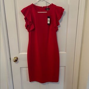 Nwt Tommy Hilfiger Red Flutter Cap Sleeve Scuba Knit Sheath Dress
